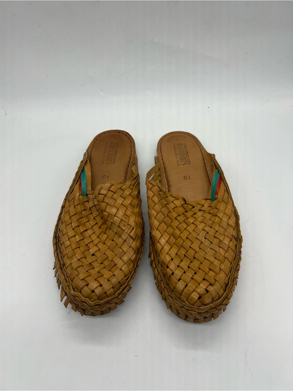 Woven Leather Slip-On Mules in Tan